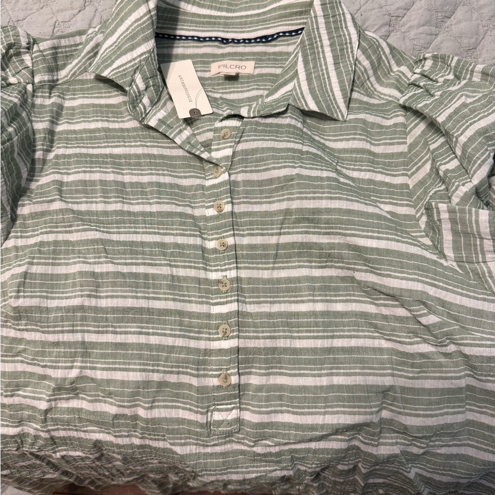NWT Anthropologie Pilcro Green Plaid Button Front Shirt Effortless Top - Picture 12 of 13